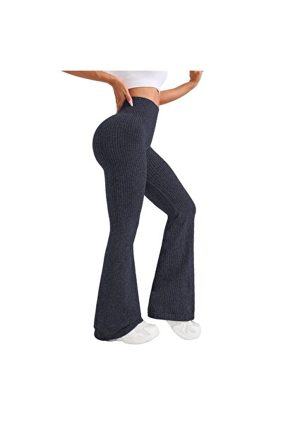 Flippy Women's Flippy Yoga Pants, High Waist, Flared, Knitted, Navy Blue, L