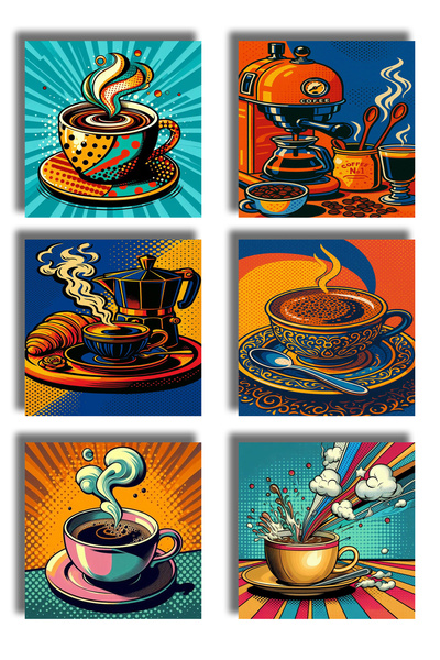 remonz Coffee Themed Printed Wooden Coasters 9X9 cm (6 Pcs) Presentation Acce...