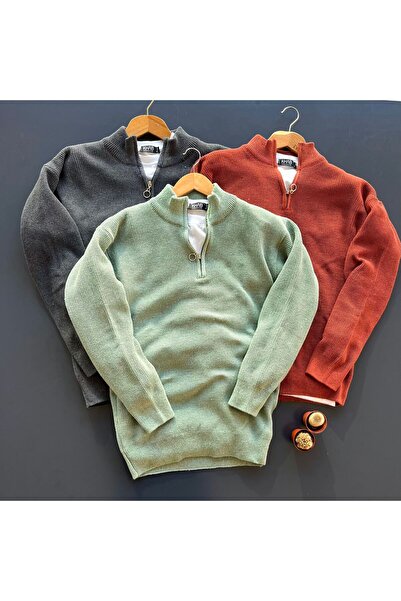 giyimadam16 Half Zip Thessaloniki Knitted Mock Neck Knitwear Sweater 3-Piece Set