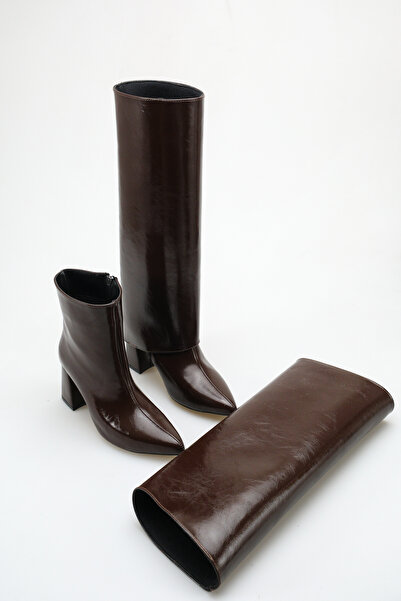 SNİCKER Women's Wrinkled Patent Leather Slip-On 5cm Boots