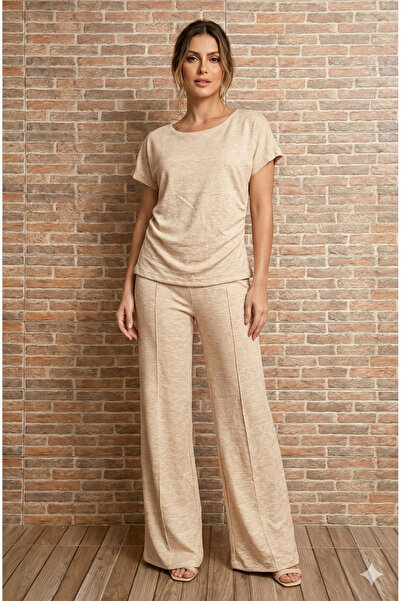 La Roenne Boutique La Rôenne Kum Beji Yan Büzgülü Esnek Dokulu Modern Örme Bluz