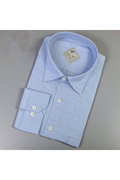 GÖMLEK GALERİSİ Classic Wide Cut Straight Oxford Long Sleeve Men's Blue Shirt
