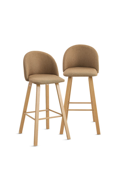 Kiwari Set of 2 Chairs Tan, Height 75 cm, Textile Material, Metal Legs Wood L...