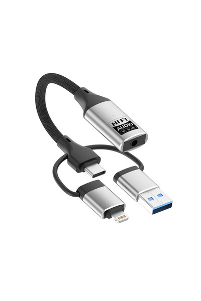 Forzacase 3in1 iPhone Lightning, Type-C, USB Girişli 3.5 mm Aux Çevirici Kula...