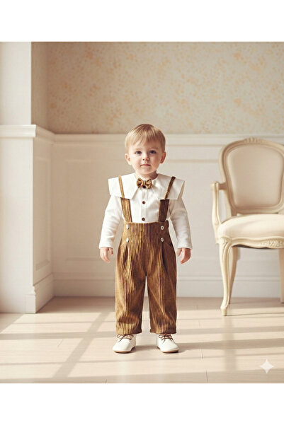 Heymino Hazel Kasketli Fitilli Kadife Salopet Bebek Takımı