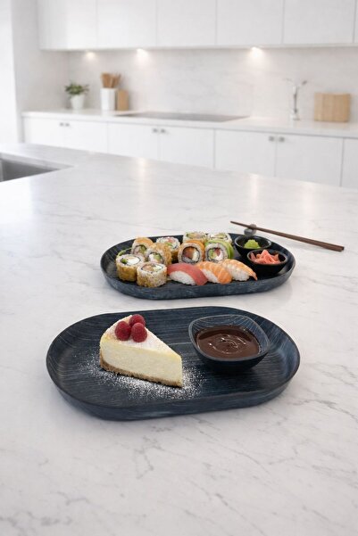 CASTEROLİ طبق تقديم بيضاوي من بلاك وود (بمظهر خشبي) مكون من قطعتين - 13.5×23....