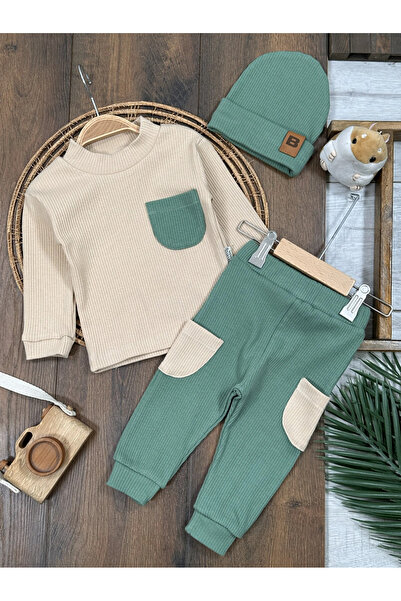 Bolly Baby حياكة مضلعة طقم أطفال للأولاد مكون من 3 قطع مع تفاصيل جيب مرنة من ...