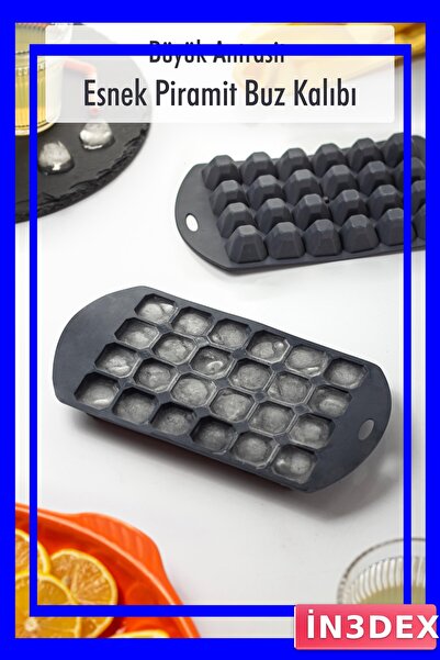 İN3DEX قالب ثلج سيليكون على شكل هرم 13×24×2 سم بلون أنثراسيت