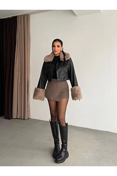 cemo ÇIKARTILABİLİR KOL VE YAKA KÜRK DERİ CEKET