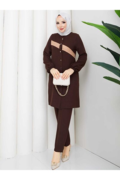 NURSİDA Kadın Taş Detaylı Tunik Pantolon İkili Takım