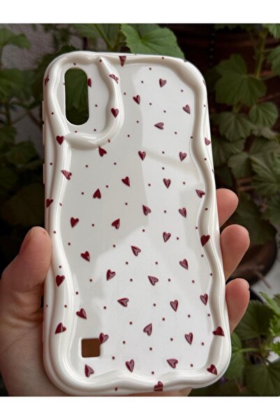 yuscerham Samsung Galaxy A10 Uyumlu Kırmızı Kalp Desenli Yumuşak Silikon Kılıf