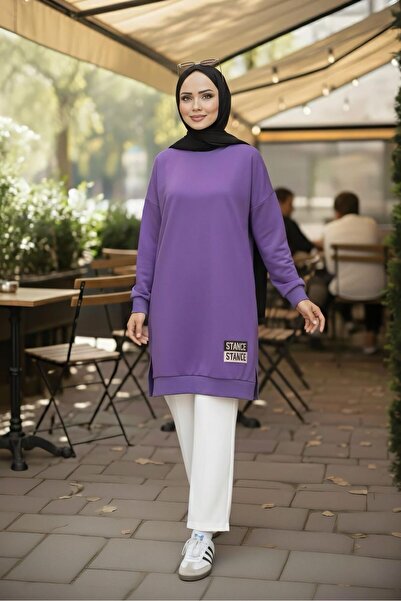 MEİLİN Purple Crew Neck Embroidered Tunic
