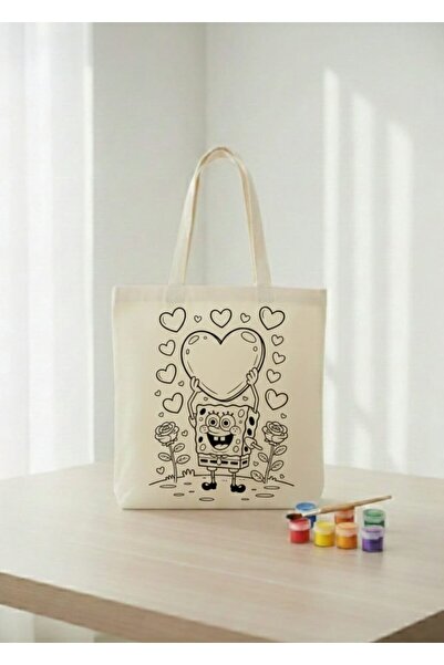 PRİNTOPİA DESİGN Sünger Bob Karakterleri Boyanabilir Bez Çanta Seti - 6 Renk ...