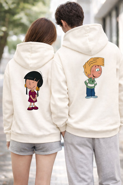 MODA Valentine's Day Gift Couple Combination Ecru Hooded Sweatshirt