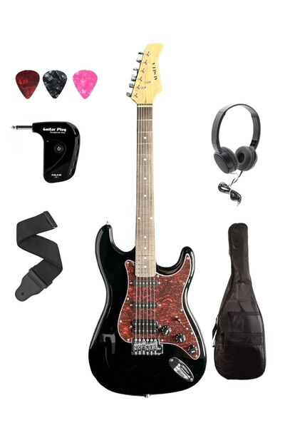 müzikhane elektro gitar kulaklık amfisi ve kulaklık kılıf askı pena