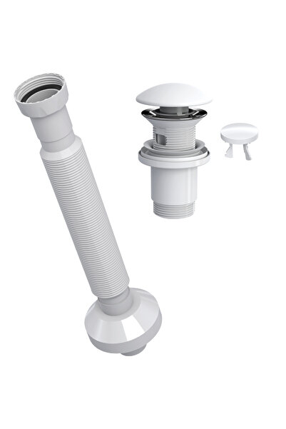 SUERA Magic Pipe Körüklü Gider Borusu + Elixir Pop-Up Set (Mat Beyaz - Taşma ...
