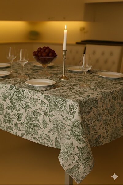 Rona Home Față de masă dreptunghiulară din bumbac și in de lux, cu model flor...