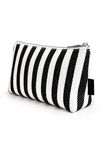 Tikatti حقيبة مكياج قماشية مخططة ومضفرة