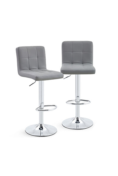 Kiwari Set of 2 Stools Lior, Height 59-79 cm, PU Seat, Foam and Chrome Swivel...