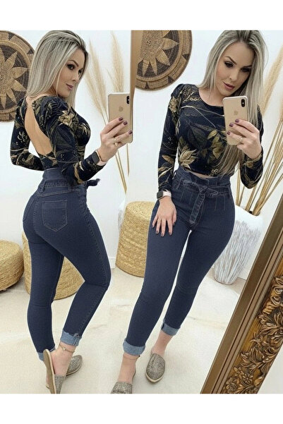 nedo7 Women's High Waist Buttoned Ripped Jeans