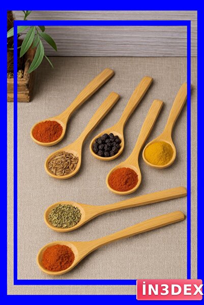 İN3DEX طقم ملاعق قياس التوابل من الخشب الطبيعي 6 قطع 17 سم