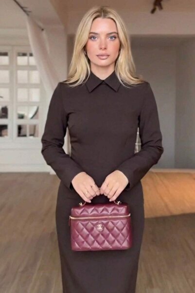 ZISHAN Kadın Gömlek Yaka Uzun Kollu Midi Boy Elbise - Ofis Şıklığı Dar Kesim ...