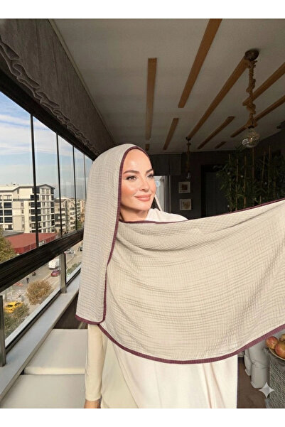 VaVscarfs Muslin Shawl - Piped Muslin Shawl Dusty Rose-Beige