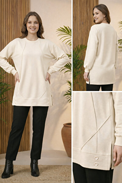 Birol Triko Women's Cream Buttoned Tunic