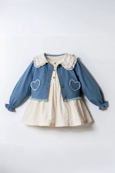 Minigimin Cicileri Heart Embroidered Denim Jacket B Peter Pan collar Muslim D...