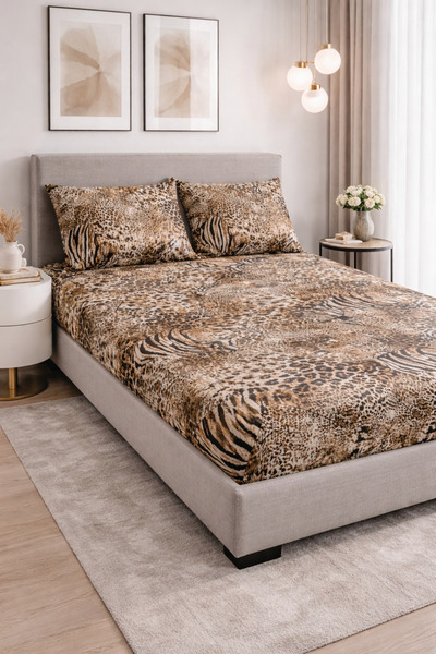 Felina Home Double King Size Cotton Fitted Sheet Set Leopard Design