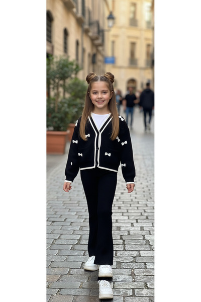 ALYAKİDS Girl's Double Knitwear Set with Bow, Soft Fabric, Comfortable Fit, A...