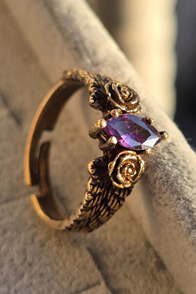 NBS Beautiful Naturel Stones خاتم نحاسي أرجواني مرصع بالكريستال قابل للتعديل ...