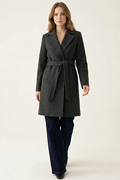 Coşkun GİYİM Women's Belted Coat Anthracite 9171