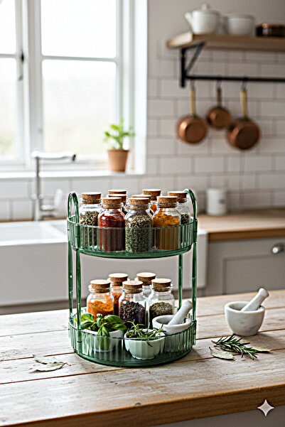 UNIQUE ME Mutfak Tezgah Üstü Organizer Mutfak Düzenleyici Duman Zümrüt Yuvarlak