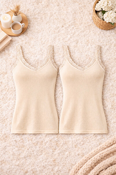 ROZELT Women's Modal Cotton Skin Stretch Fabric Lace Strap 2-Piece Undershirt