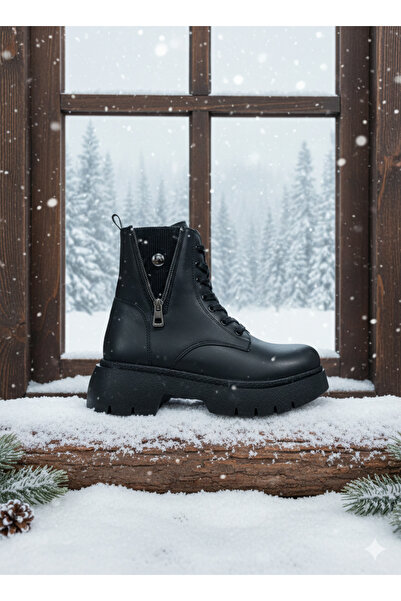 iskarpino Women's Black Lace-Up Non-Slip Sole Boots&Bootie