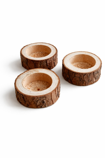 İlknur Home life 3’lü Doğal Ahşap Mumluk / Kütük Mumluk Seti