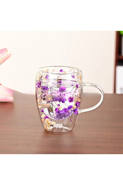 choice2 كوب زجاجي مزدوج الطبقات من زهور تريليوم المجففة، سعة 350 مل، مقاوم لل...