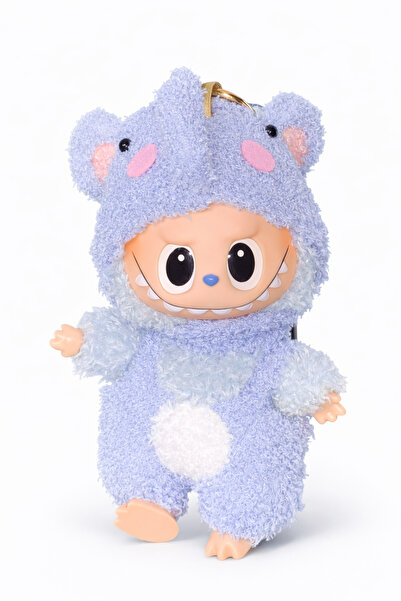 OEM Breloc de pluș - tip Labubu - 15 cm - îmbrăcat ca un elefant - albastru