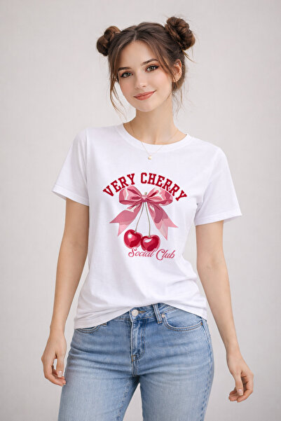 FANA تي شيرت نسائي من Very Cherry Social Club مطبوع مصنوع من القطن قصة فضفاضة