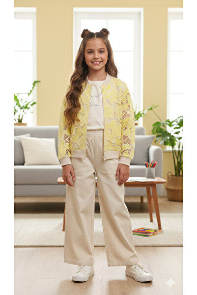 ALYAKİDS Girl's 3-Piece Cotton Combed T-Shirt and Pants Set