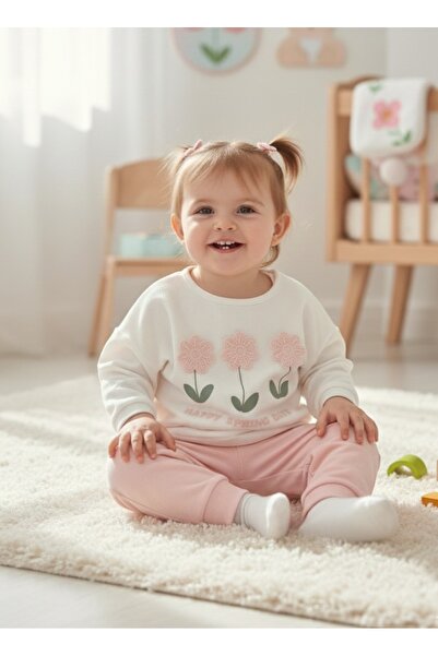 Miniworld Baby Baby Girl Floral Decorated Tracksuit Set