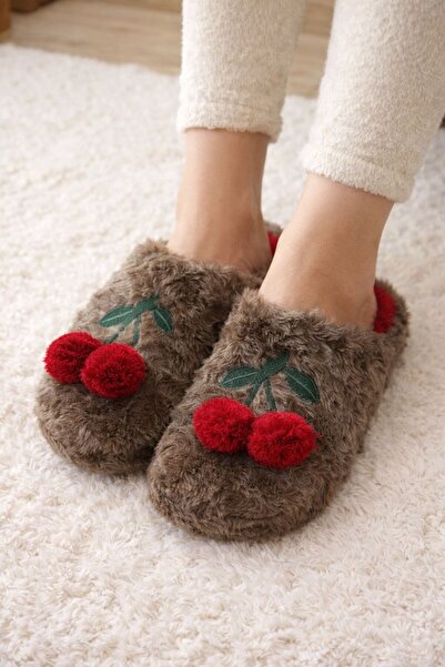 ARONA Yumuşak Kirazlı Peluş Ev Terliği