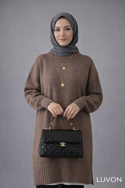 LUVON Mink Crew Neck Oversized Knitwear Tunic