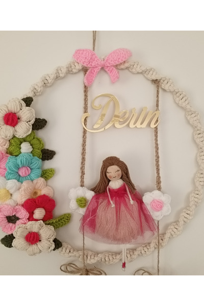 Crystal Coza El Yapımı Örgü Çiçekli Bebek Çocuk Odası Kapı Süsü (30 cm) | Kiş...
