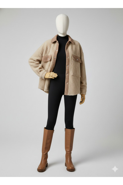 ROTA EXPORT Peluş yaka ve kol kadife detaylı ceket