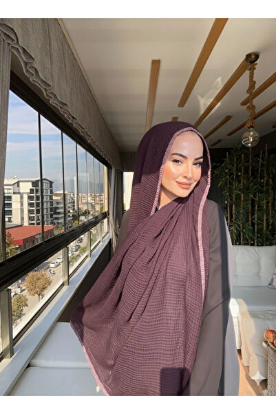 VaVscarfs Muslin Shawl - Piped Muslin Shawl Dusty Rose-Plum