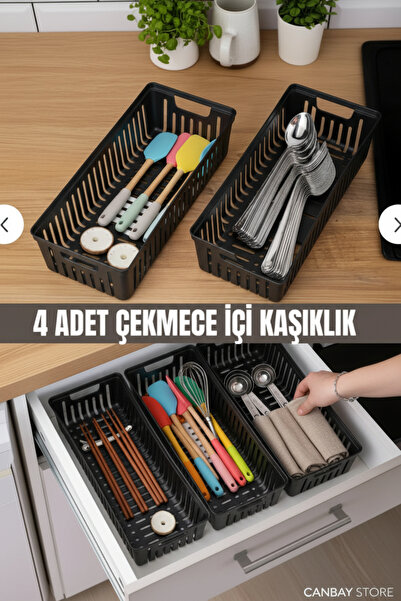 Canbay Store 4'lü Modüler Kaşıklık Seti - Mutfak Düzenleyici Çekmece İçi Orga...