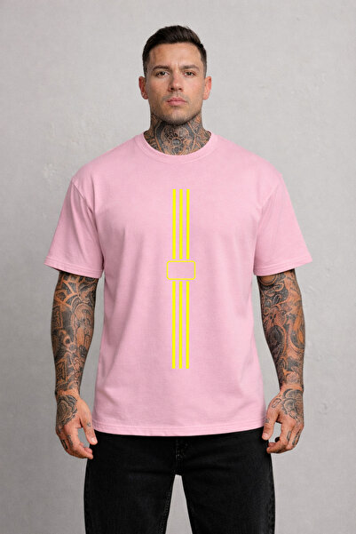 LORVEX Oversized T-Shirt 100% Cotton Comfortable Fit Yellow Line Ba Printed R...