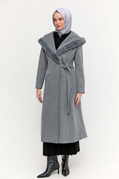 Setrms Suni Kürk Kapüşonlu Kuşaklı Kaban